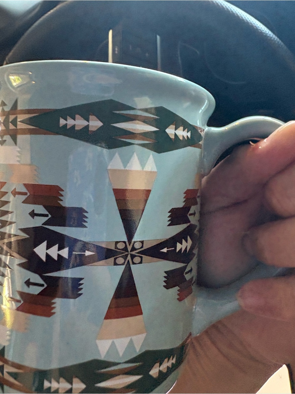 Pendleton Light Blue Southwestern Ceramic Mug with Brown & Cream Accents